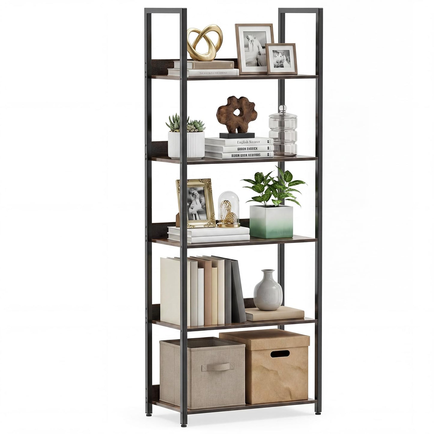 Tangkula 61”H Open Bookcase with Metal Frame