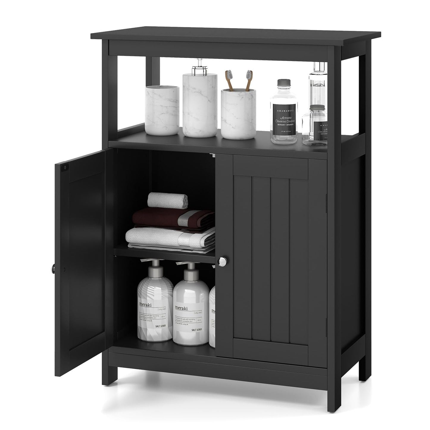 Tangkula Bathroom Storage Cabinet with 2 Doors & 1 Adjustable Shelf