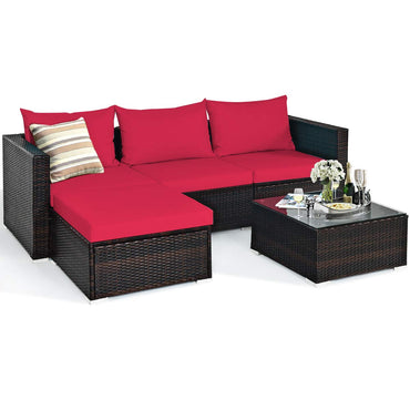 Tangkula 5 Piece Outdoor Patio Furniture Set with Glass Top Coffee Table