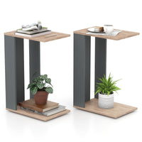 Tangkula Rolling C-shaped Sofa Side Table, Mobile Couch Table with Bottom Shelf & Removable 4 Universal Wheels