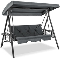 Tangkula 3 Person Porch Swing, 2-in-1 Convertible Patio Swing Bed with Adjustable Canopy, 2 Cup Holder Table