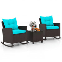 Tangkula 3 Piece Wicker Outdoor Rocking Chairs Set for Porch Garden Patio Backyard Poolside
