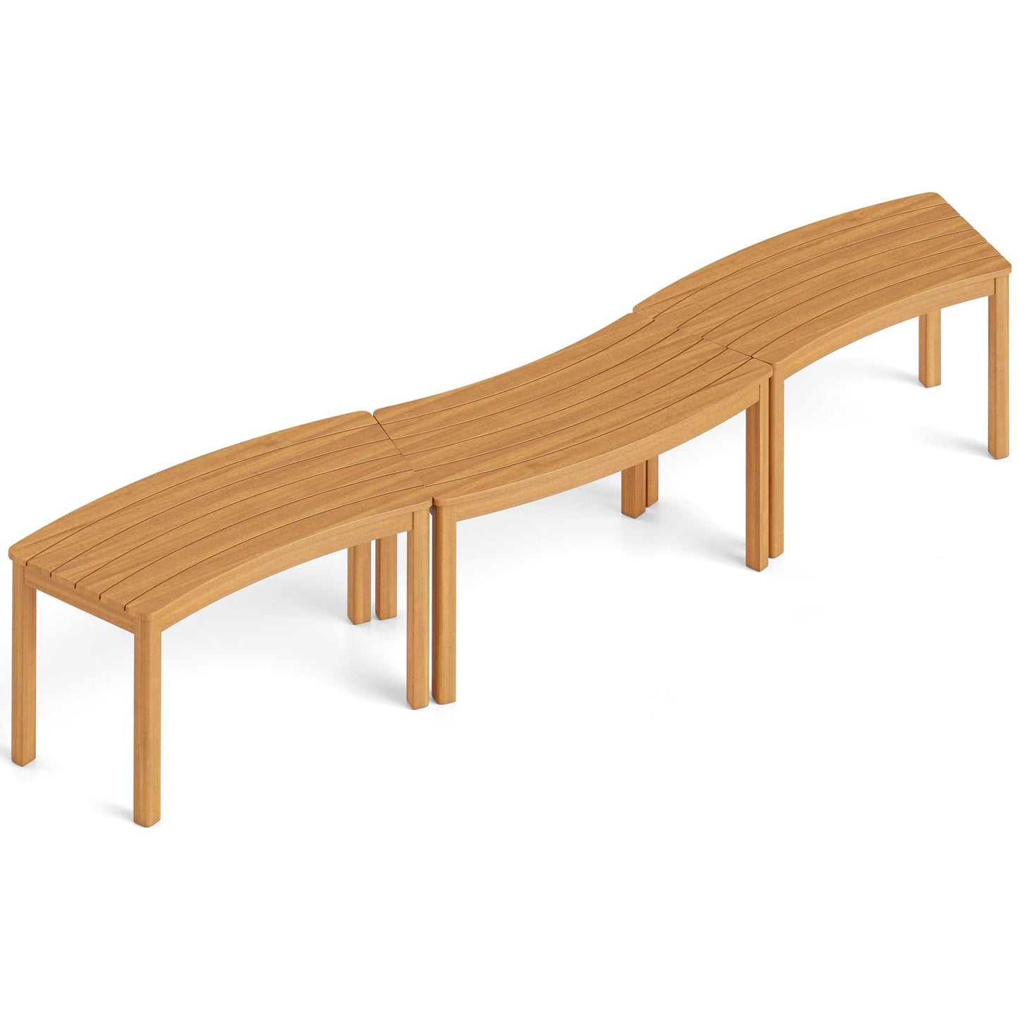 Ensemble de bancs d'extérieur incurvés en bois d'acacia Tangkula