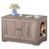Tangkula Cat Litter Box Enclosure w/Winding Entry & Cat Hole for Living Room