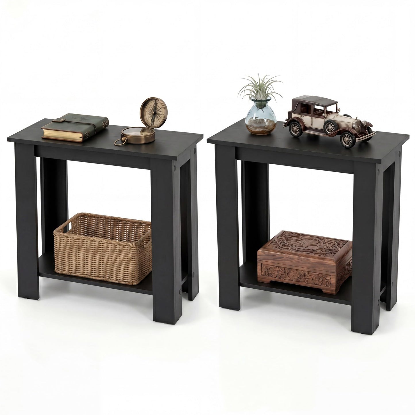 Tangkula 2-Tier Wooden Narrow End Table