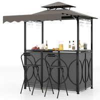 Tangkula 3 Piece Patio Bar Set with Awning for Patio Poolside Garden Backyard