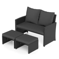 Tangkula Outdoor Loveseat with 2 Ottomans