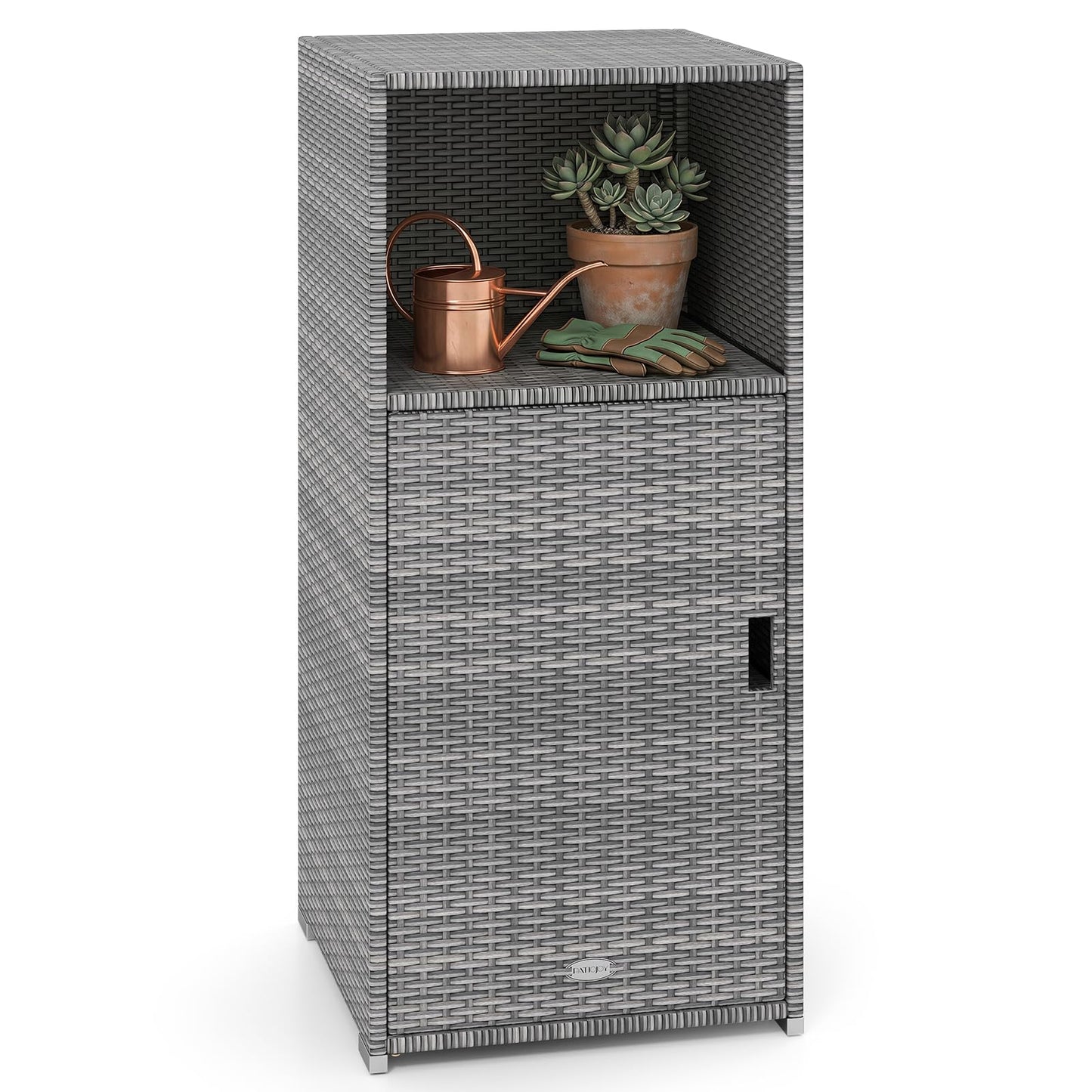 Tangkula Rattan Outdoor Storage Cabinet with 3 Storage Shelves