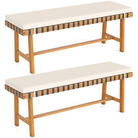 Tangkula Acacia Wood Outdoor Bench with Padded Cushion