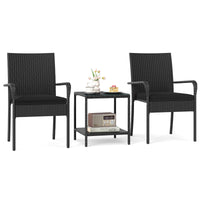 Tangkula 3 Pieces Patio Furniture Set with 2 Tier Tempered Glass Tabletop Table