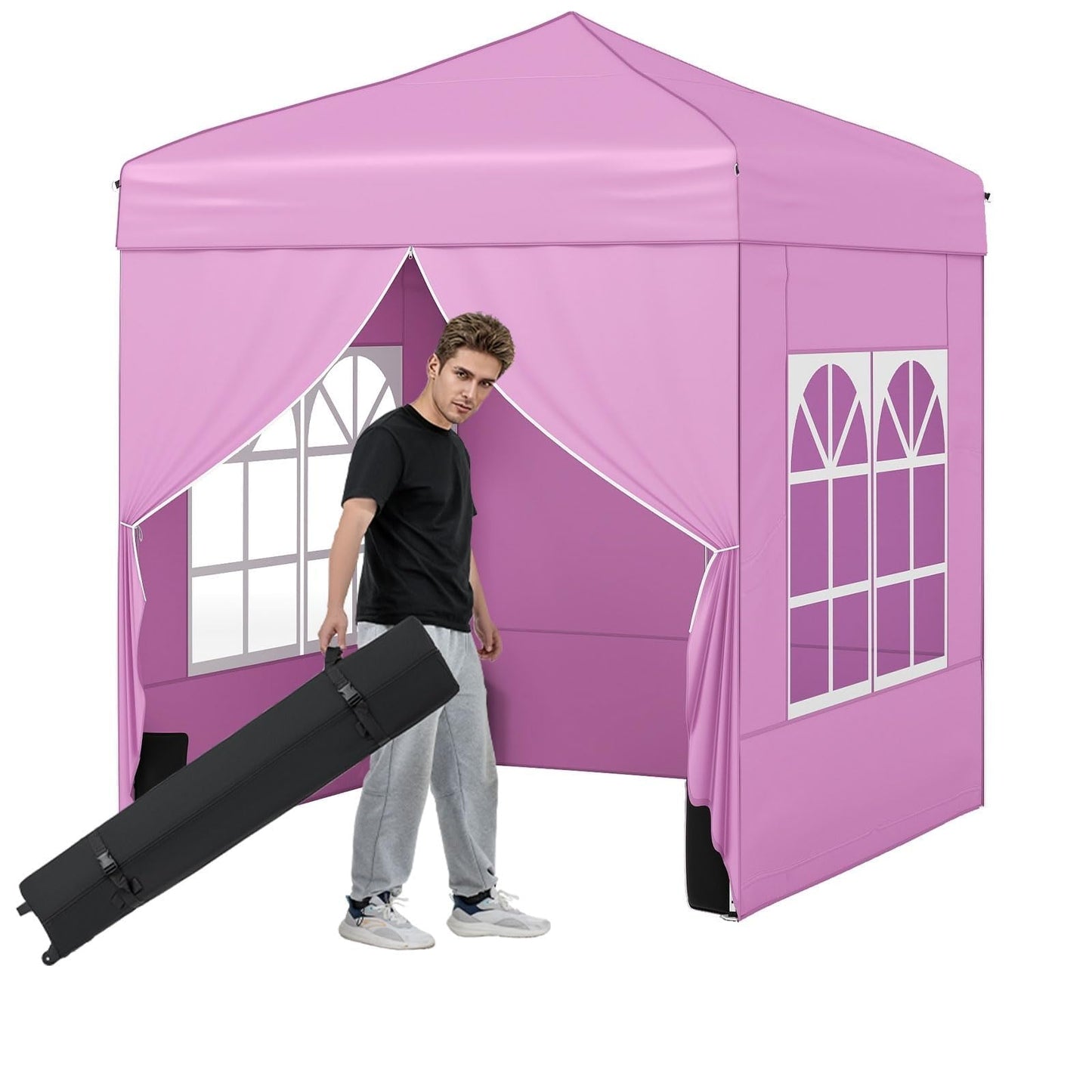 Tonnelle escamotable Tangkula 1,98 x 1,98 m avec 2 parois latérales amovibles