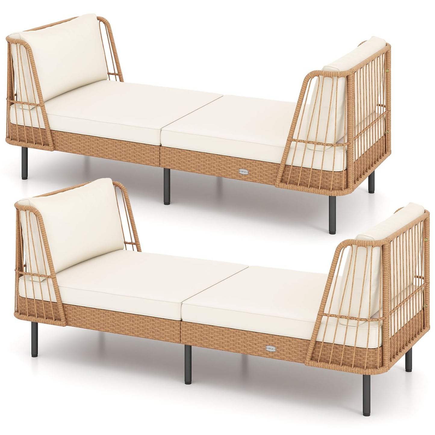 Tangkula Patio Wicker Daybed with Seat & Back Cushions