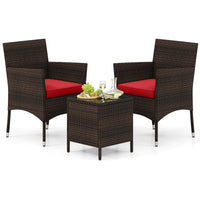 Tangkula 3 Pieces Patio Rattan Furniture Set, Outdoor Conversation Set with PE Wicker Armchairs