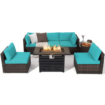 Tangkula 7 Piece Outdoor Patio Furniture Set with 42" Propane Fire Pit Table