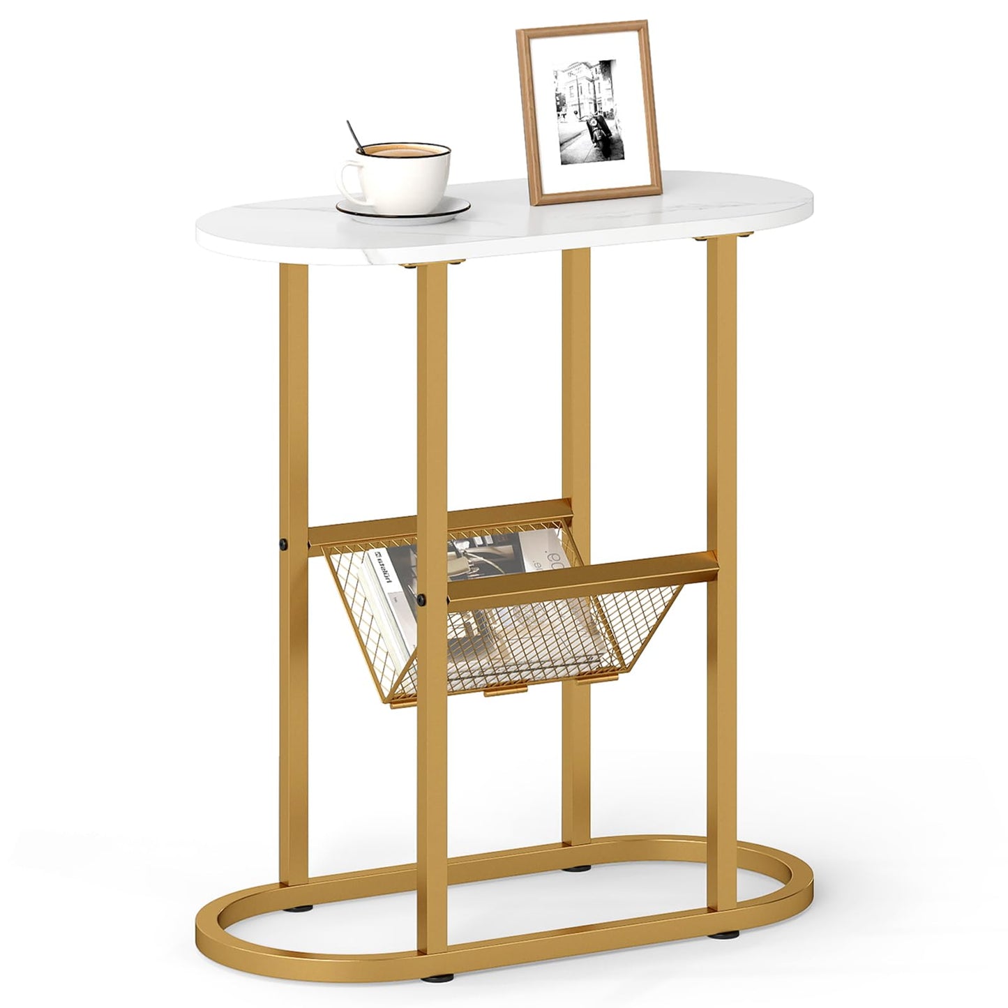 Tangkula Table d'appoint ovale étroite pour salon chambre à coucher