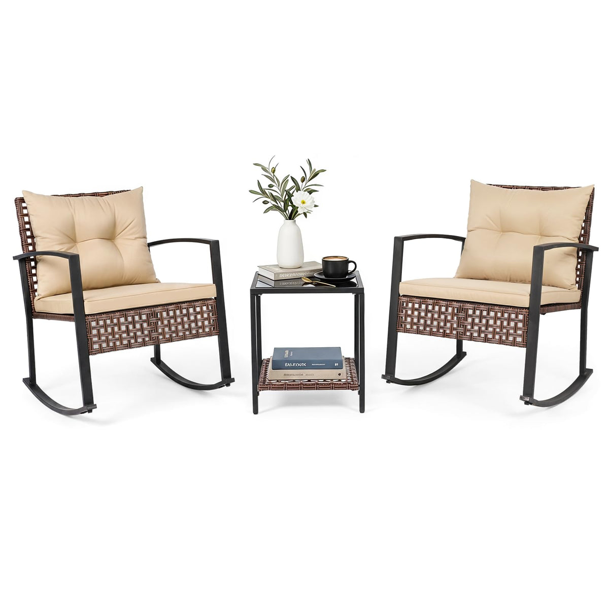 Tangkula Salon de jardin 3 pièces avec fauteuils à bascule