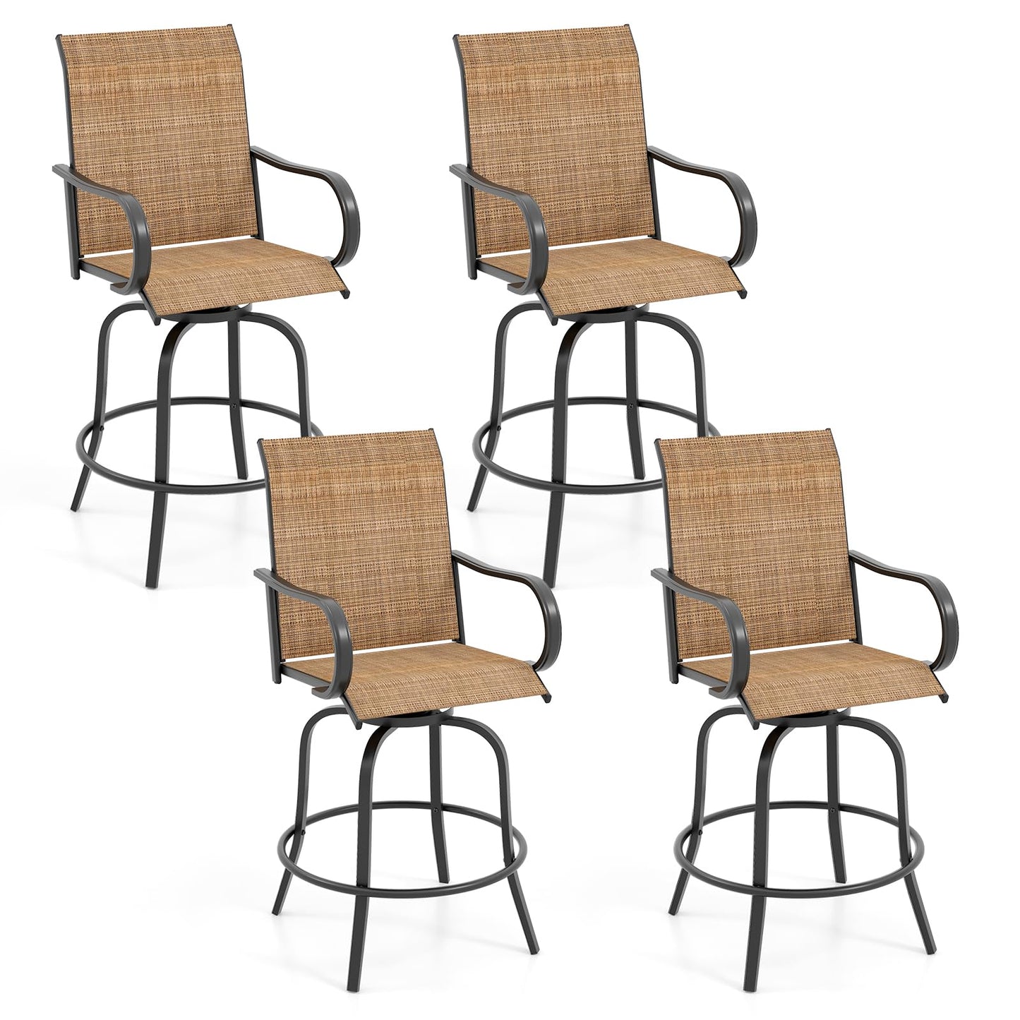 Tangkula Outdoor Swivel Bar Stools, Bar Height Tall Patio Chairs with Armrests & High Back