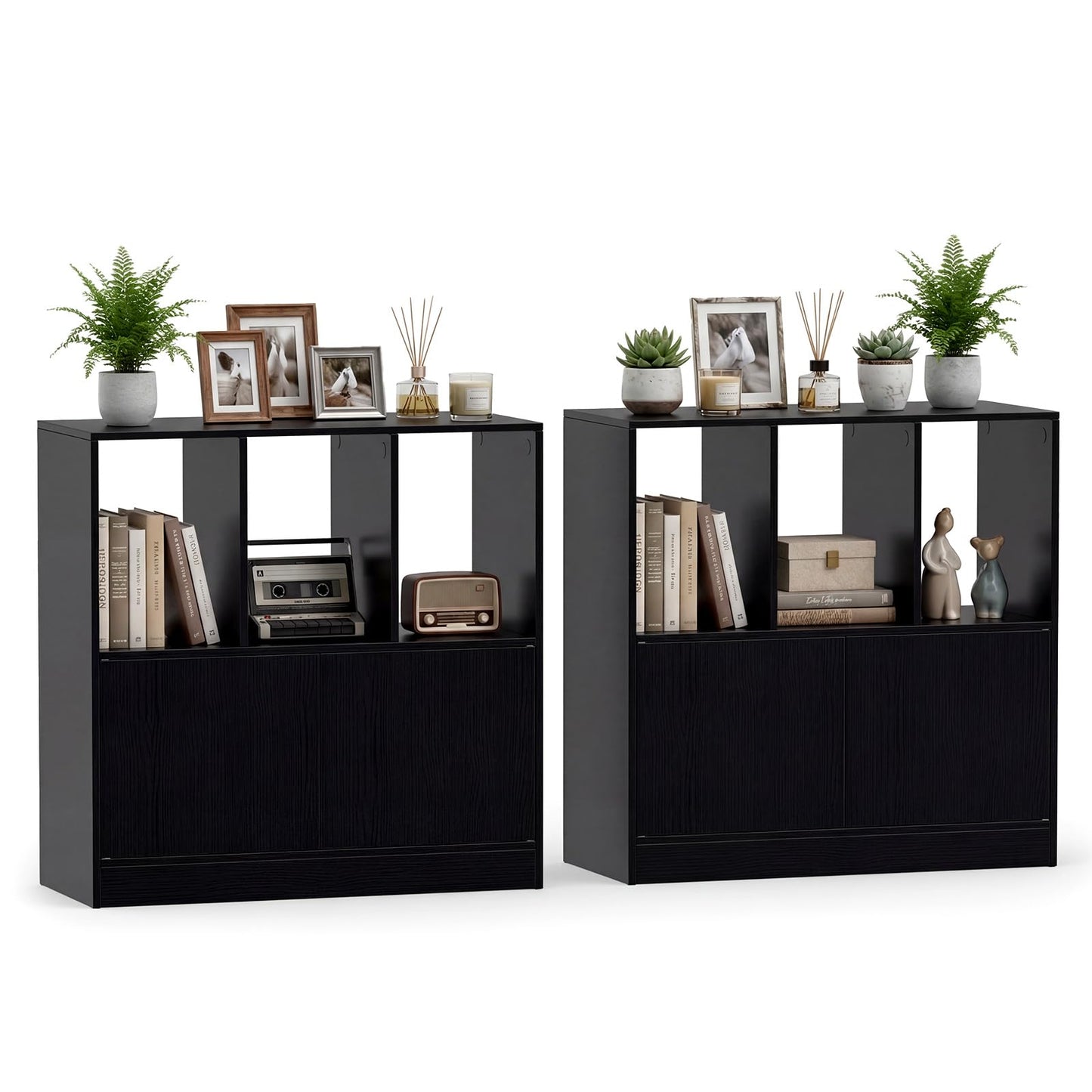 Tangkula 3-Tier Bookshelf with Cabinet for Study Home Office Living Room