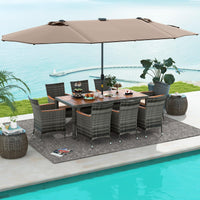 Tangkula 11 Pieces Patio Dining Set with 15ft Double-Sided LED Patio Umbrella (Base Included)