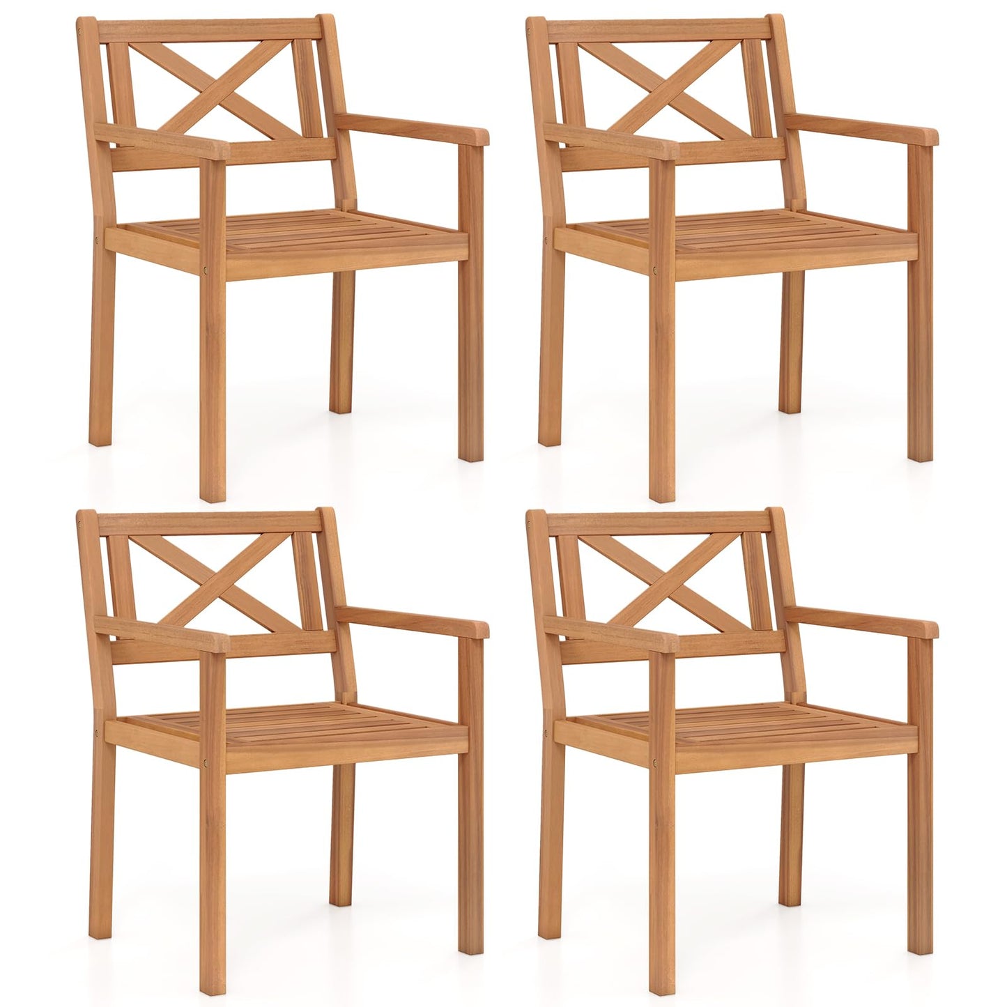 Tangkula Acacia Wood Patio Dining Chairs Set of 2/4