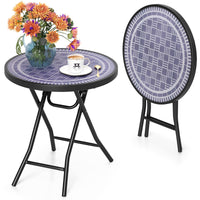 Table d'appoint pliante ronde Tangkula avec plateau en verre trempé et cadre en métal