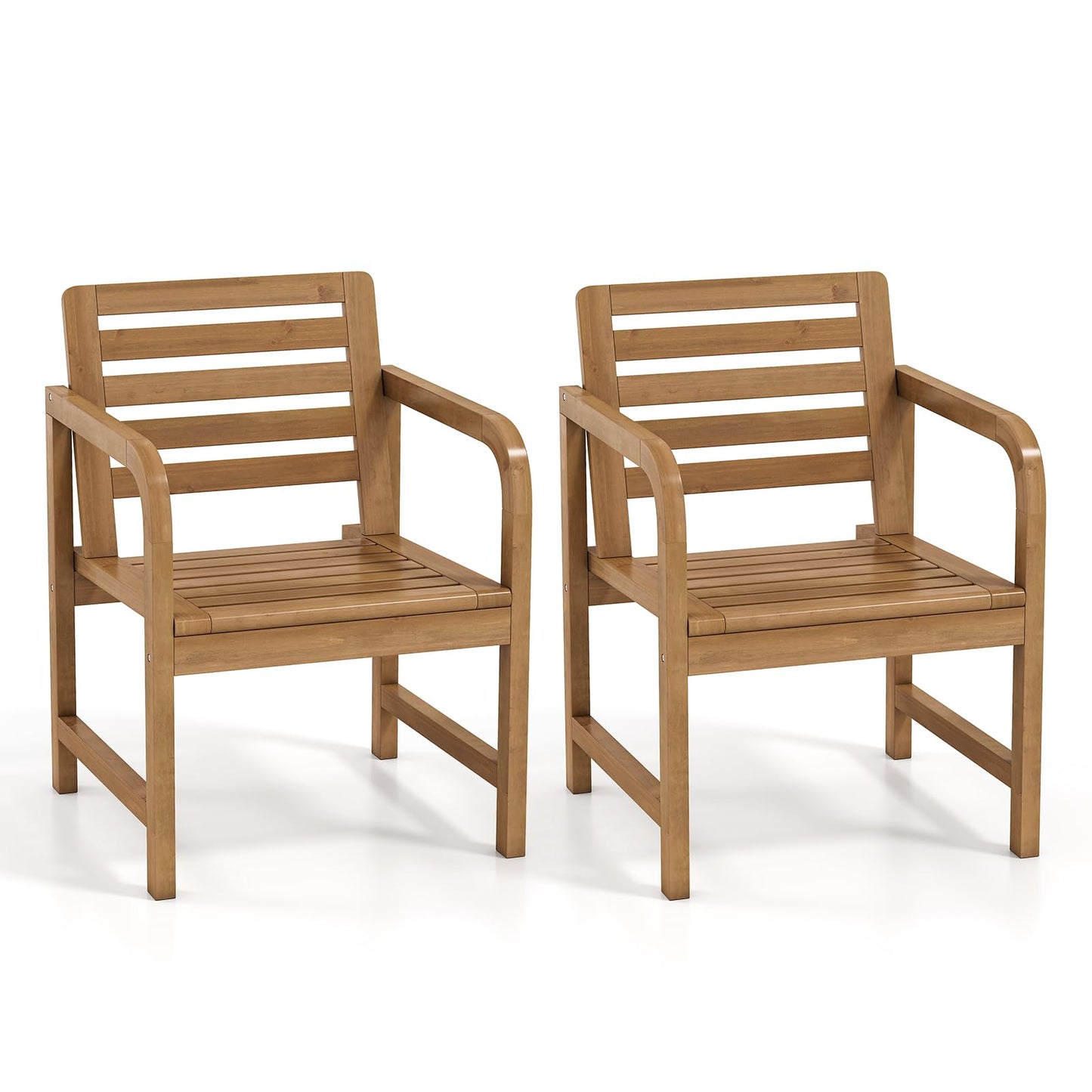 Tangkula Solid Teak Outdoor Dining Chair with Slanted Back & Slatted Seat