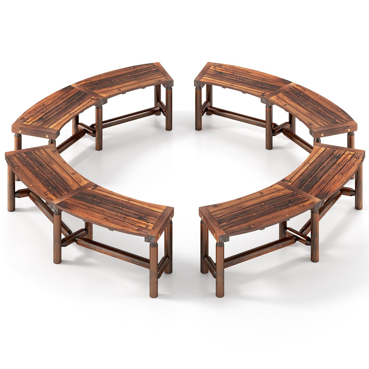 Tangkula Banc Courbé de Patio, Banc de Foyer en Bois Massif, Causeuse d'Extérieur sans Dossier