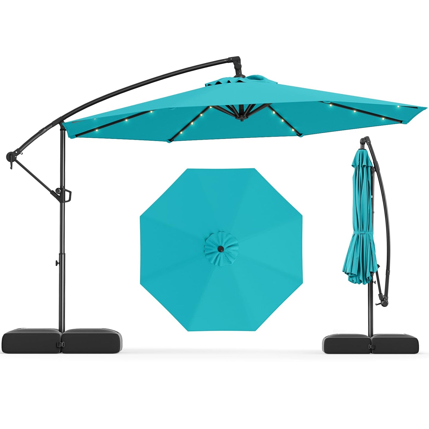 Tangkula 10ft Solar LED Patio Umbrella with Base