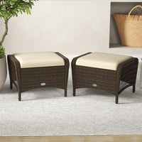 Tangkula 2 Pieces Patio Wicker Ottomans with Removable Cushions for Additional Seating