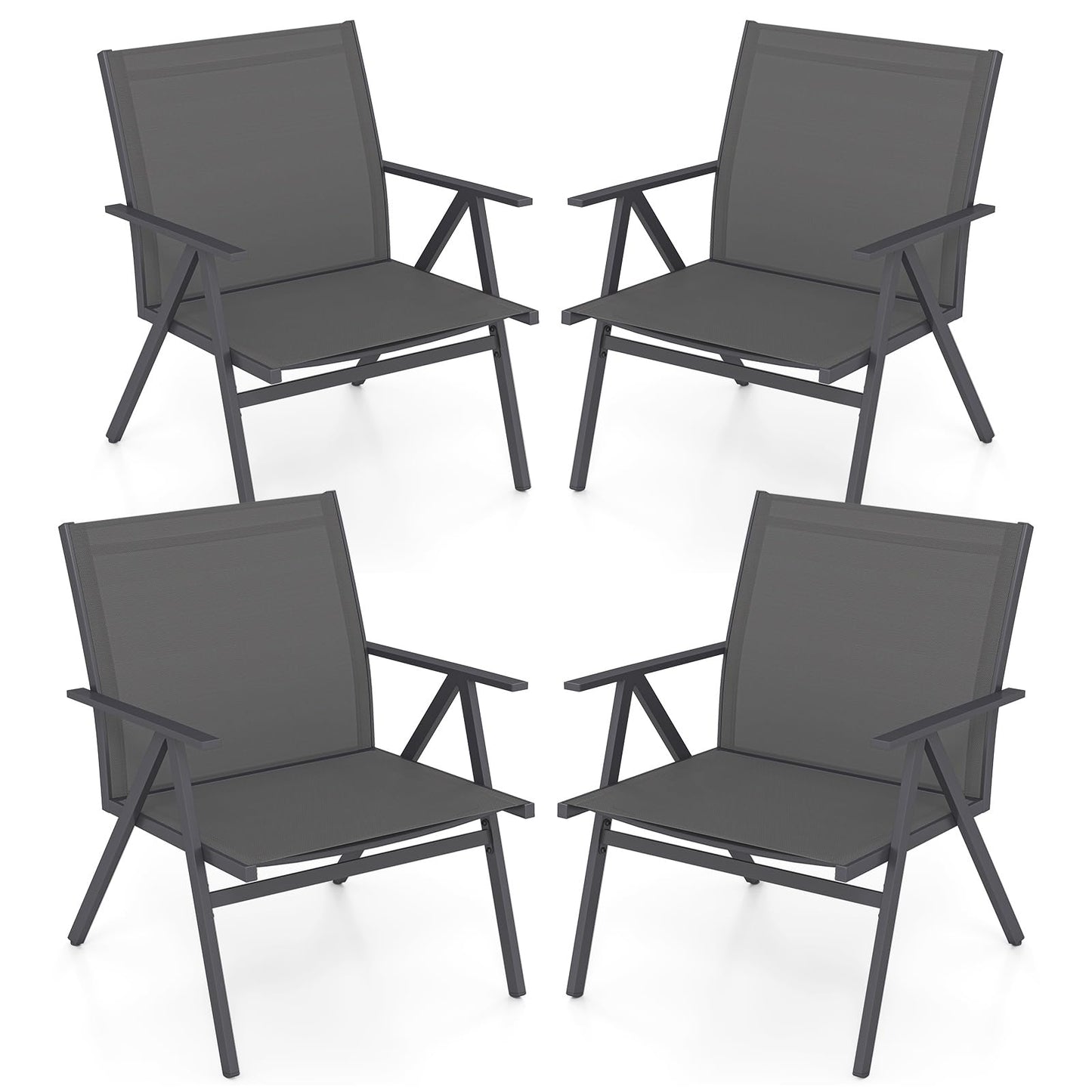 Tangkula Patio Chairs Set of 2/4 with Breathable Mesh Fabric and Metal Frame