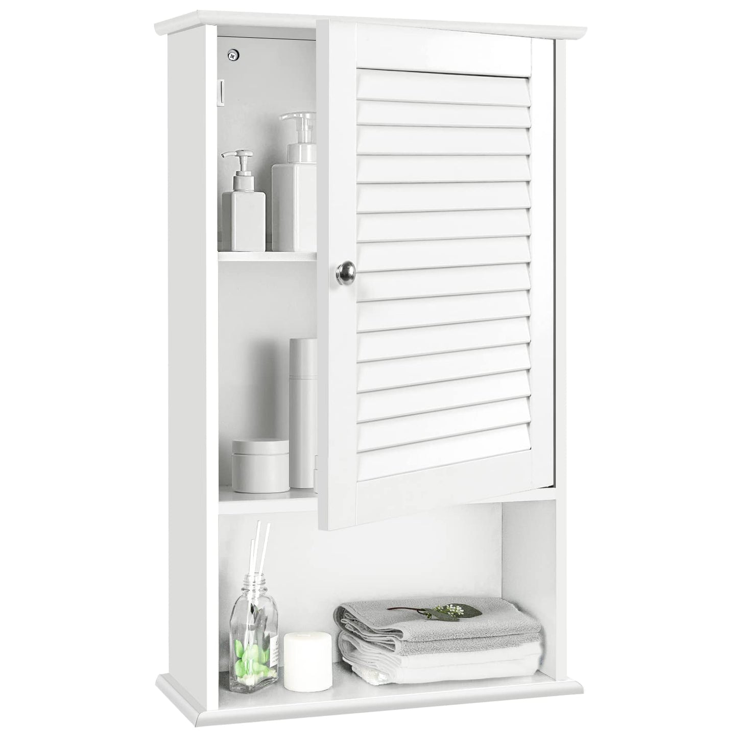 Tangkula Medicine Cabinet, Wall Mounted Bathroom Cabinet Single Door Wooden