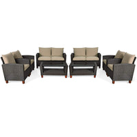 Tangkula Patio Rattan Furniture Set with Tempered Glass Coffee Table for Porch