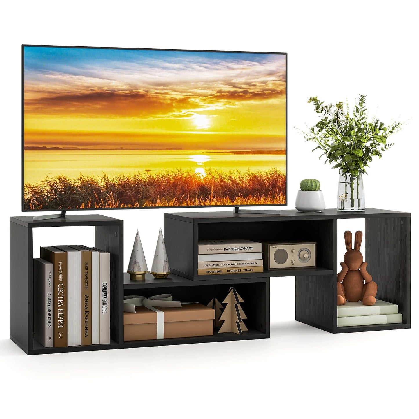 Tangkula 2 Pieces L Shaped TV Stand for Living Room