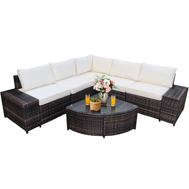 Tangkula 6 Piece Wicker Patio Furniture Set for Backyard