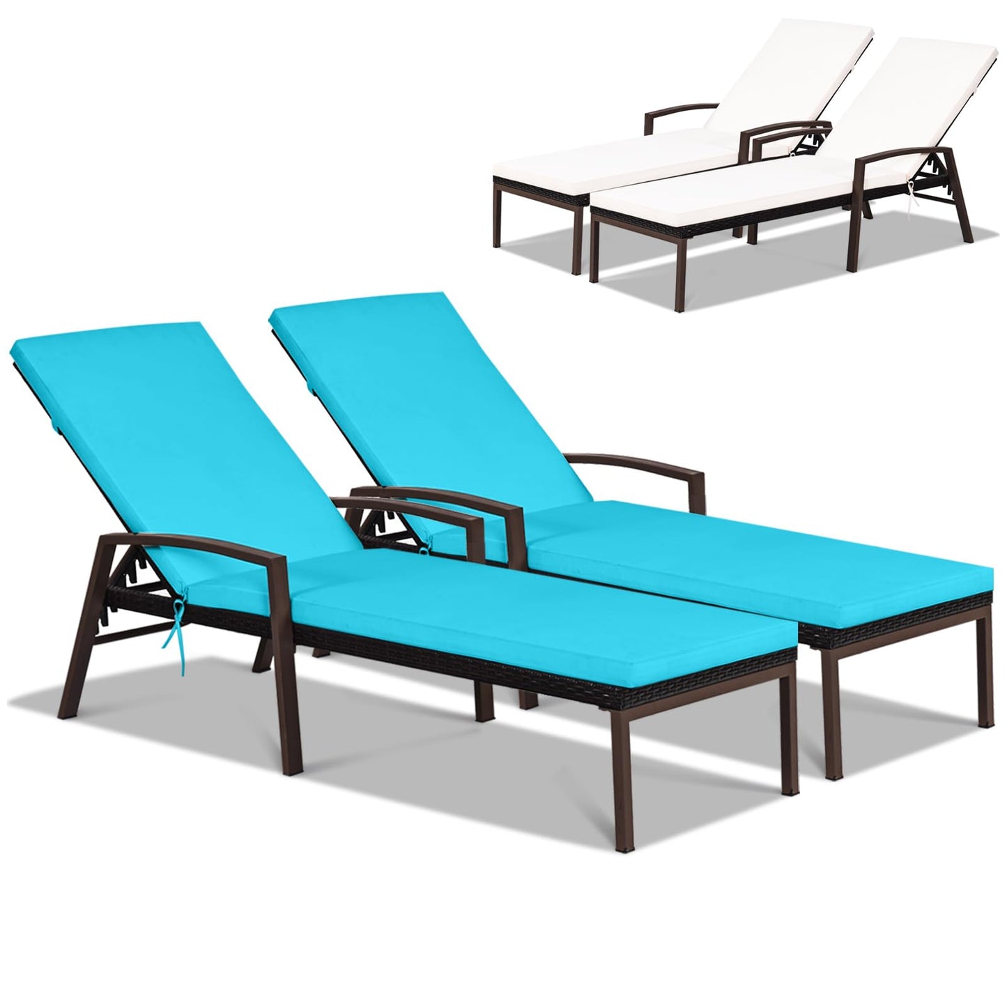 Tangkula Set of 2 Patio Furniture Outdoor Rattan Wicker Lounge Chair Set
