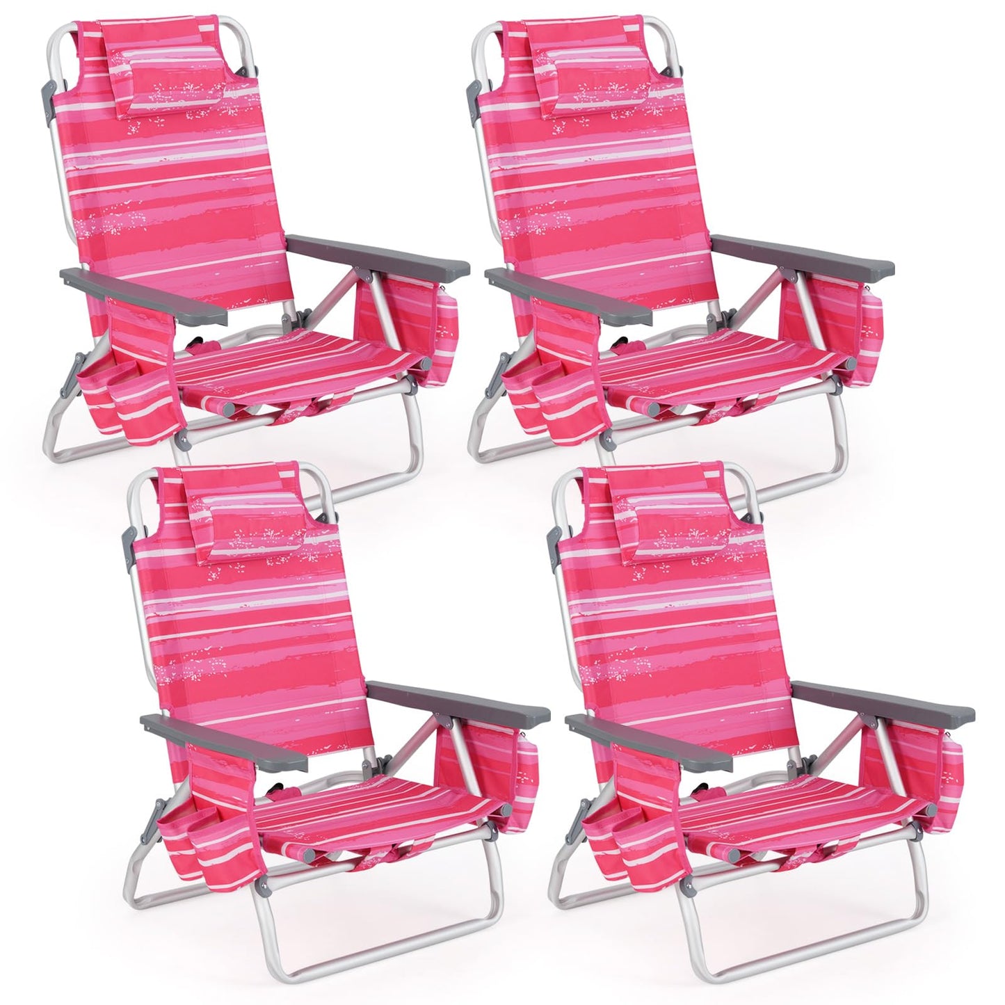 Tangkula Set of 2 Backpack Beach Chair, 5-Position Lay Flat Beach Chairs with Cooler Bag