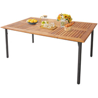 Tangkula Patio Acacia Wood Dining Table for 6 Persons, Large Rectangular Dining Table with Metal Legs