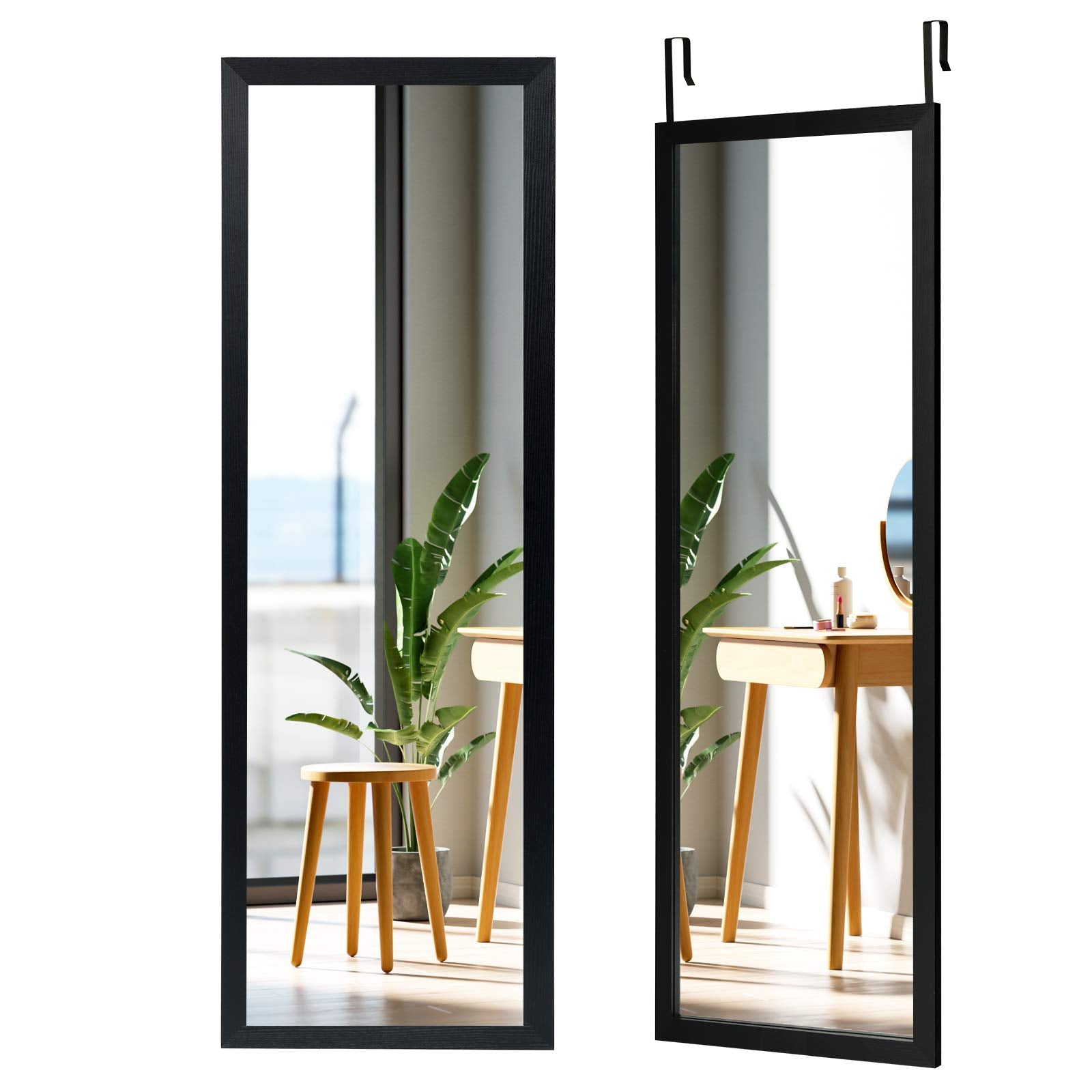 Tangkula Miroir de porte pleine longueur, miroir mural, 47,5 x 14,5 pouces, miroir à suspendre (noir et blanc)