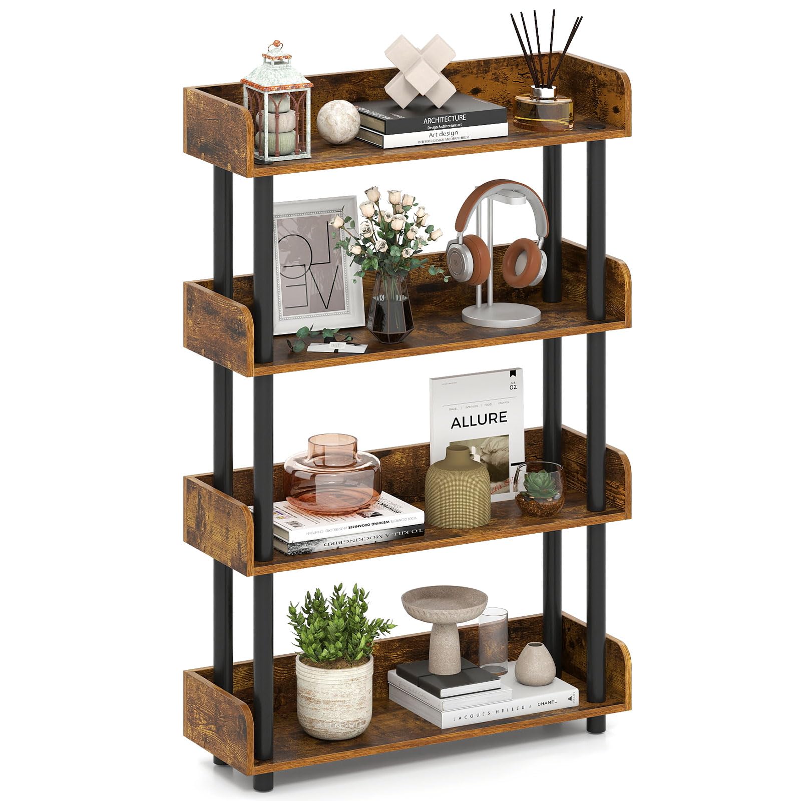 Tangkula 4-Tier Bookshelf Multipurpose Wood Standing Display Rack(1/2)