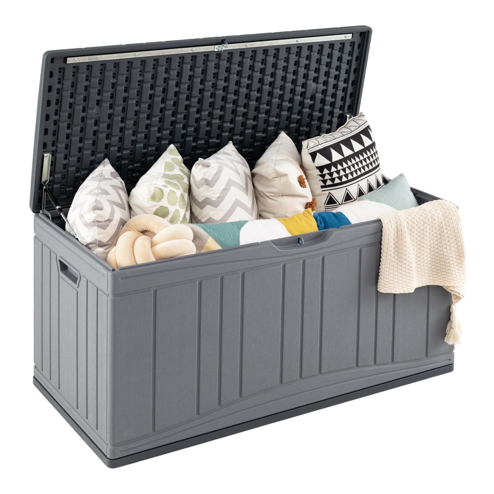 Boîte de Rangement Extérieure Tangkula 300 Litres avec Vérins à Gaz et Couvercle Verrouillable