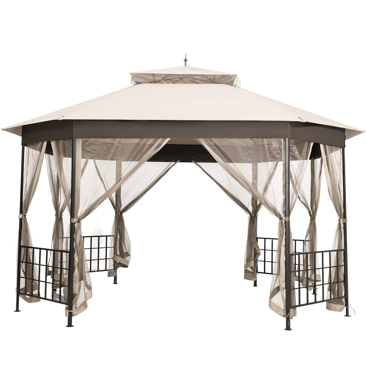 Tangkula 10 x 12 Ft Patio Gazebo, Heavy Duty Octagonal Gazebo Canopy w/Netting Sidewalls & Sturdy Steel Frame