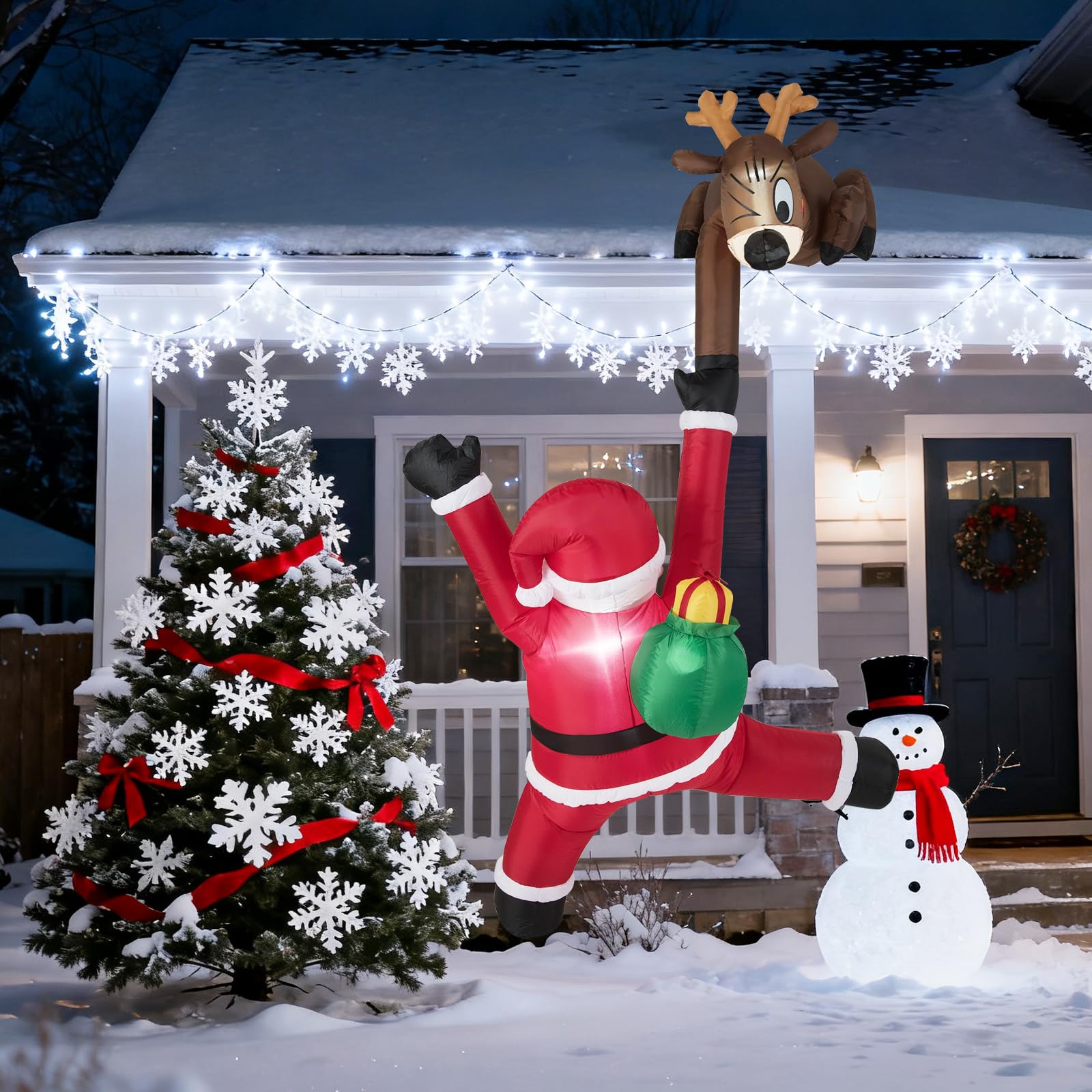 Tangkula 8,5 PIEDS Rennes Gonflables de Noël et Père Noël Grimpant