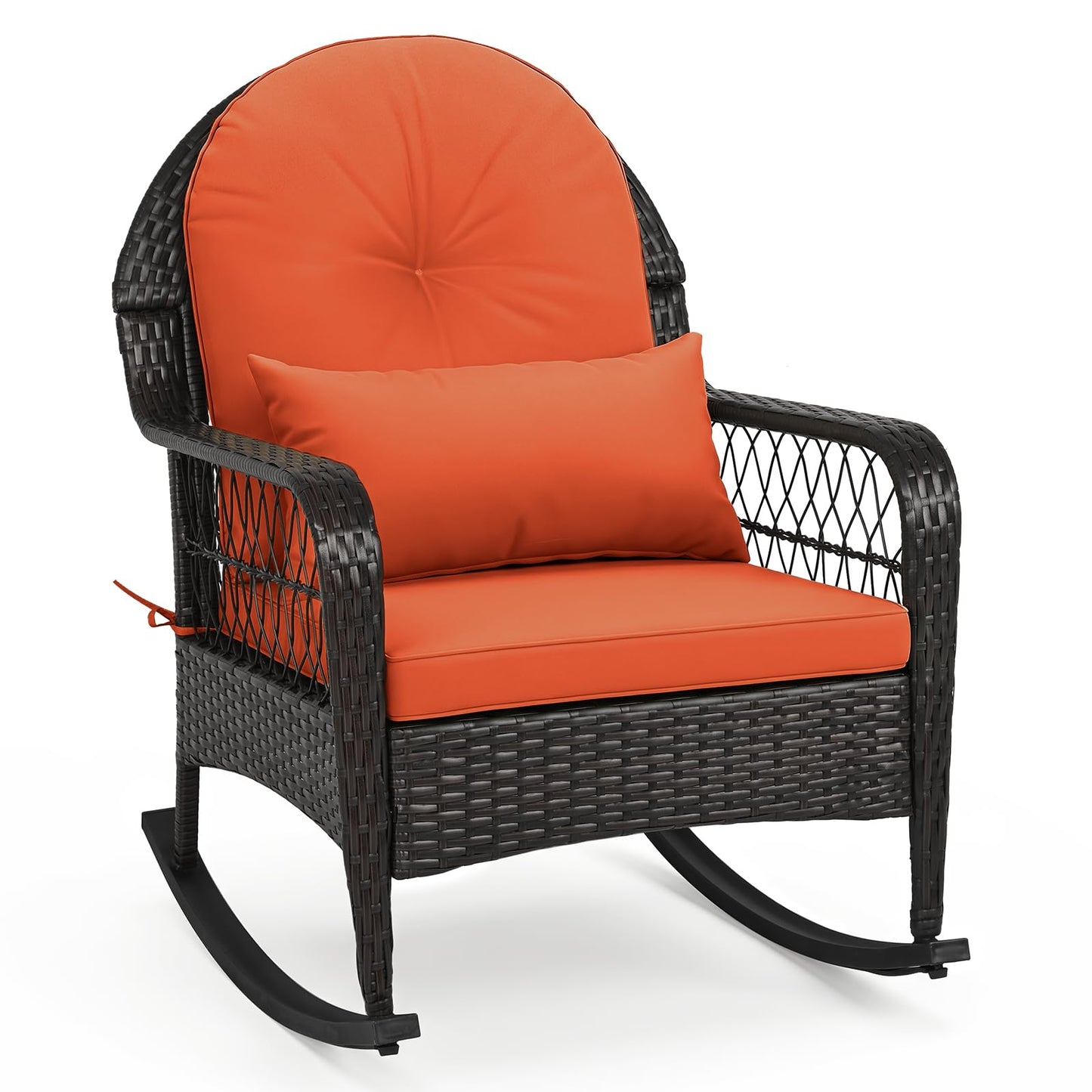 Tangkula Outdoor Wicker Rocking Chair w/Soft Cushions