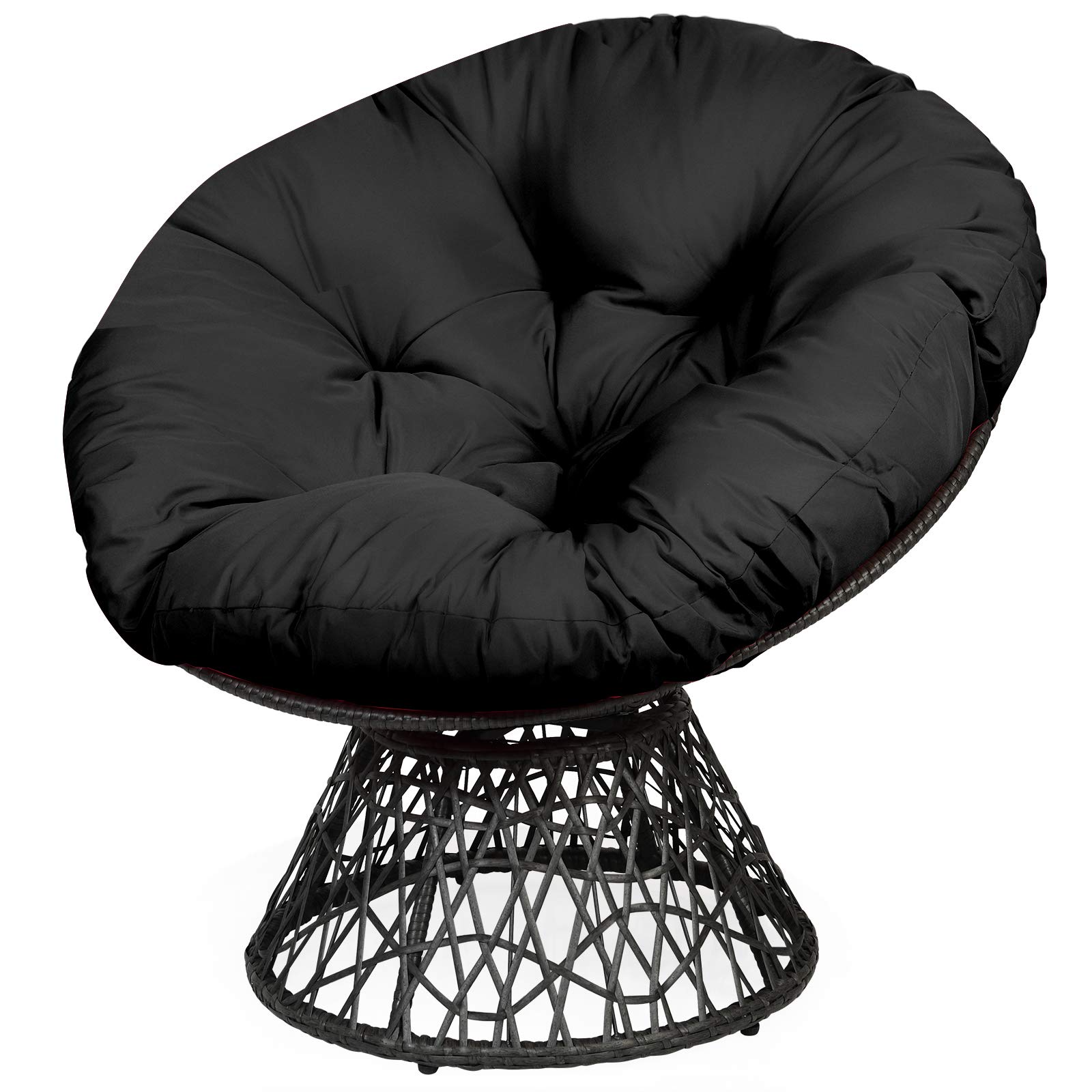 Tangkula Papasan Chair Rattan Ergonomic Chair w/ 360-degree Swivel and Soft Cushion, Solid Structure & Stable Base