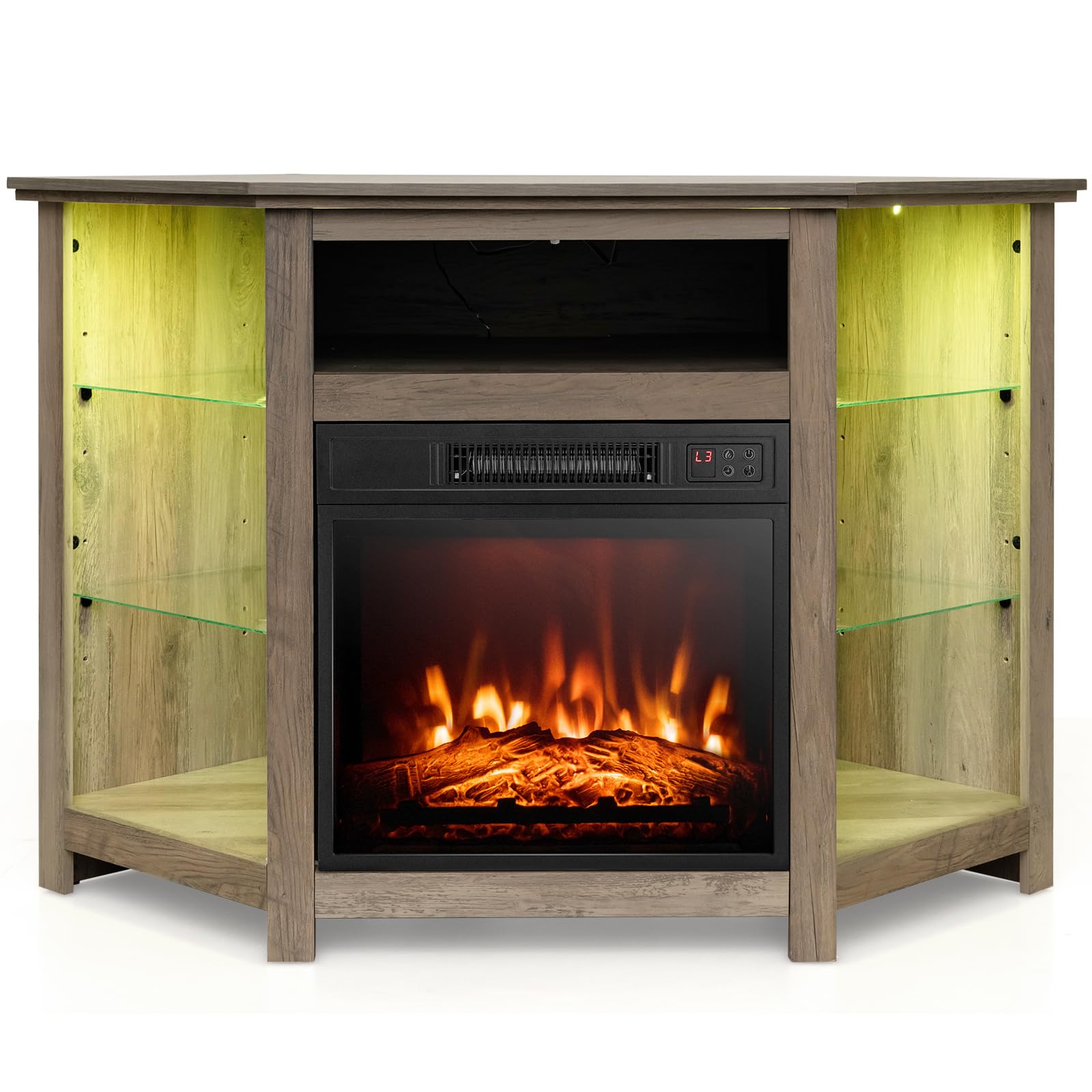 Tangkula Fireplace Corner TV Stand with LED Lights & Smart APP Control for 50 Inches TV