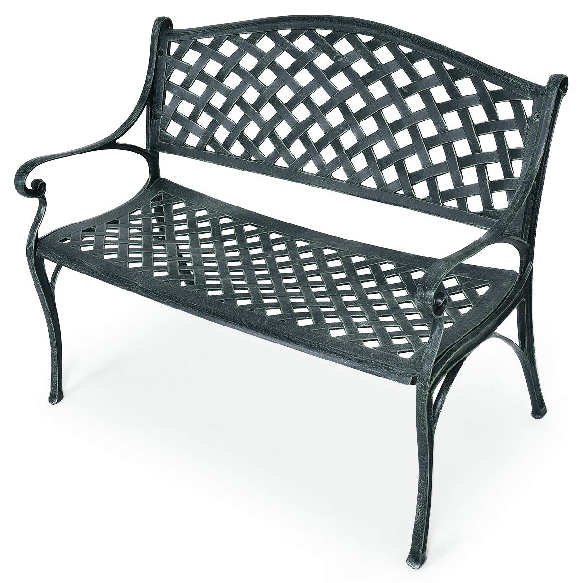 Outdoor Garden Bench Park Bench, All-Weather Cast Aluminum Patio Bench Chair Porch Loveseat