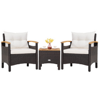 Tangkula 3-Piece Patio Furniture Set, Patiojoy Outdoor Rattan Sofa Set with Coffee Table, Patio Conversation Set with Removable Cushion