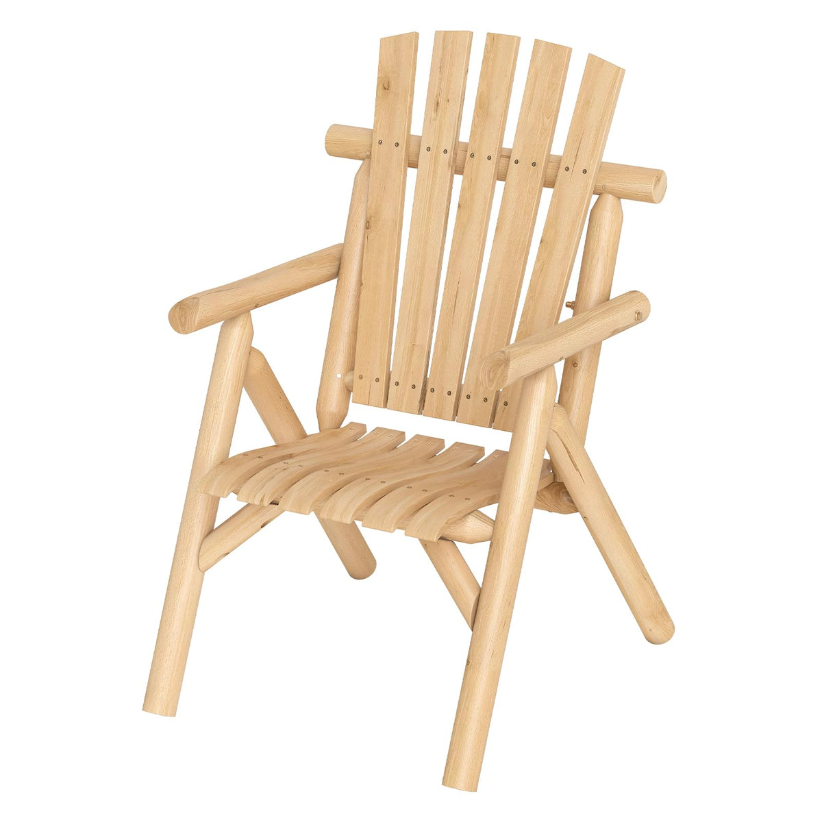 Tangkula Log Wood Patio Chair with Slatted Backrest