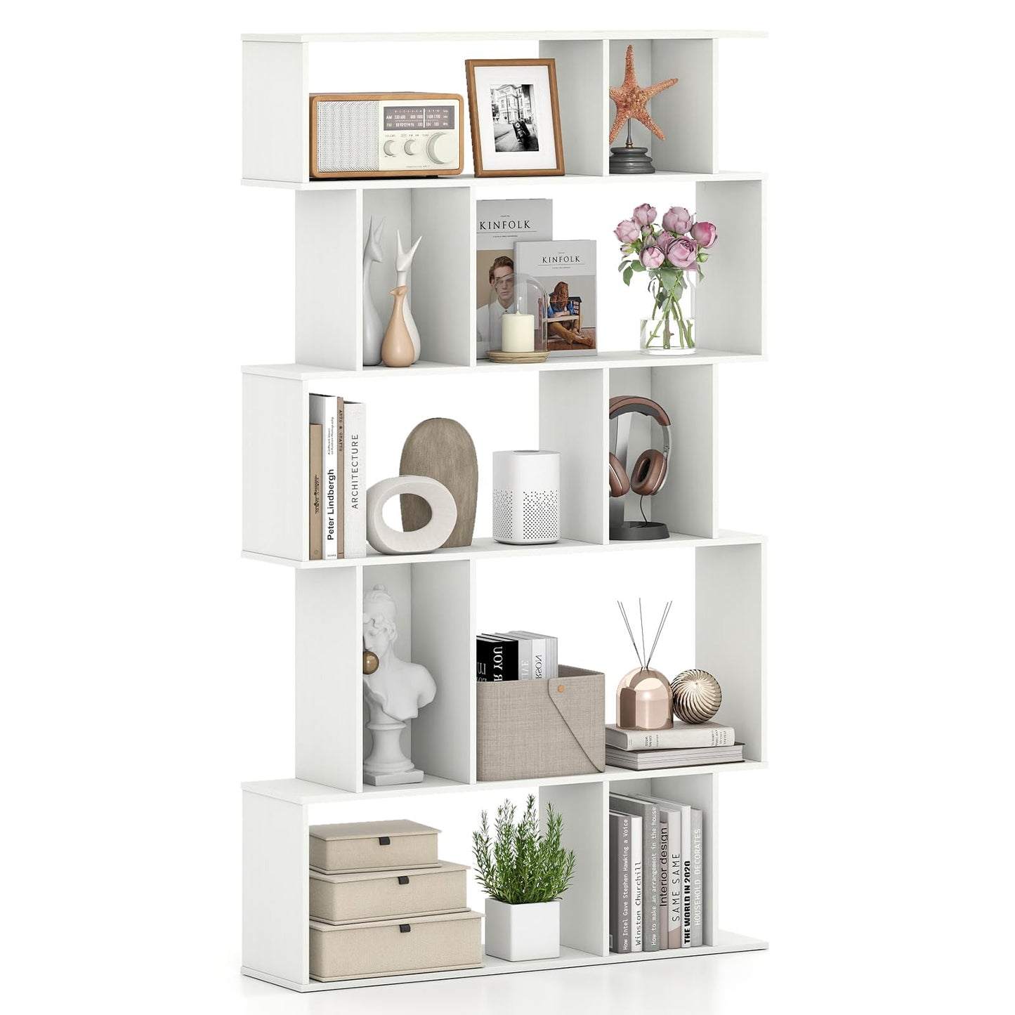 Tangkula 5-Tier Geometric Bookshelf 62”H Bookcase(1/2)