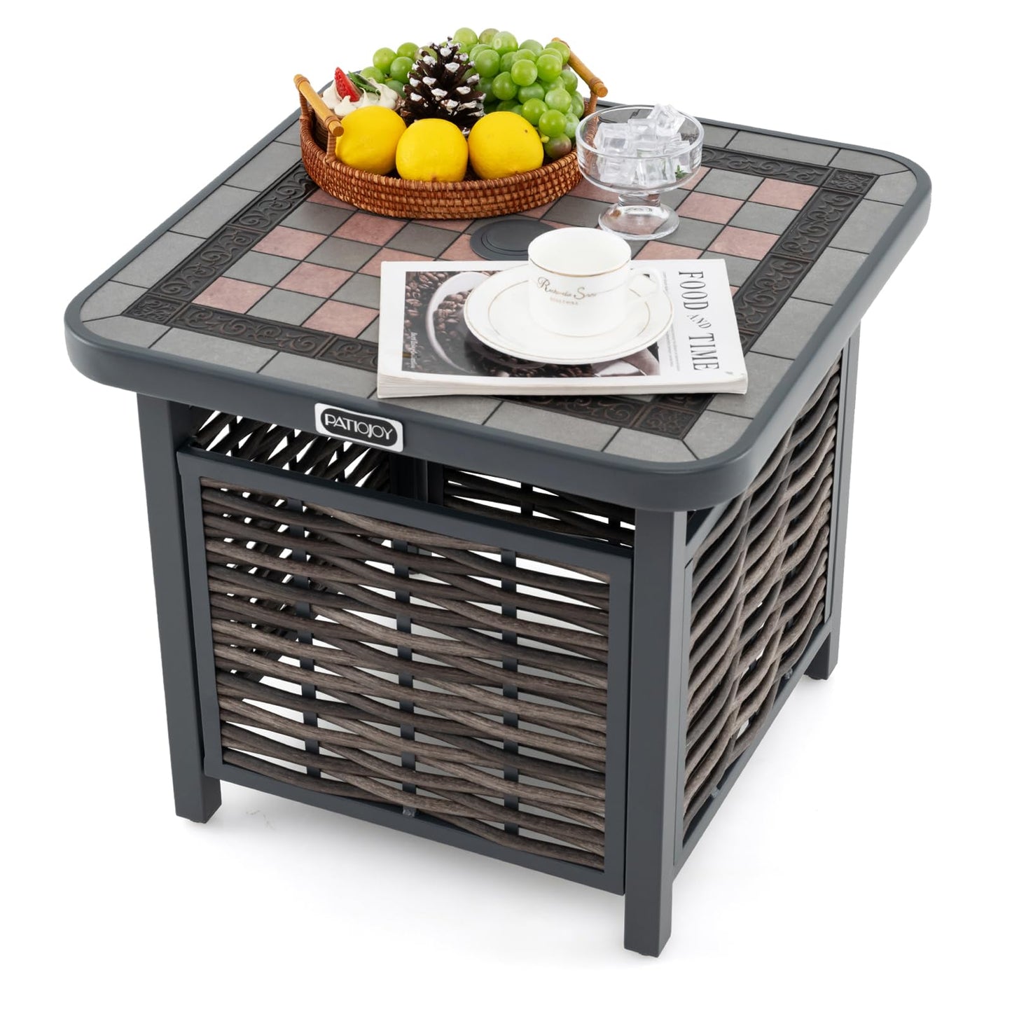 Tangkula 21.5 Inches Outdoor PE Rattan Side Table, All Weather Patio Square End Table with Resin Tabletop
